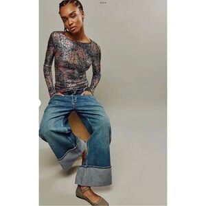 NWT Free People Intimately Free People Gold Rush Black Sequin Top